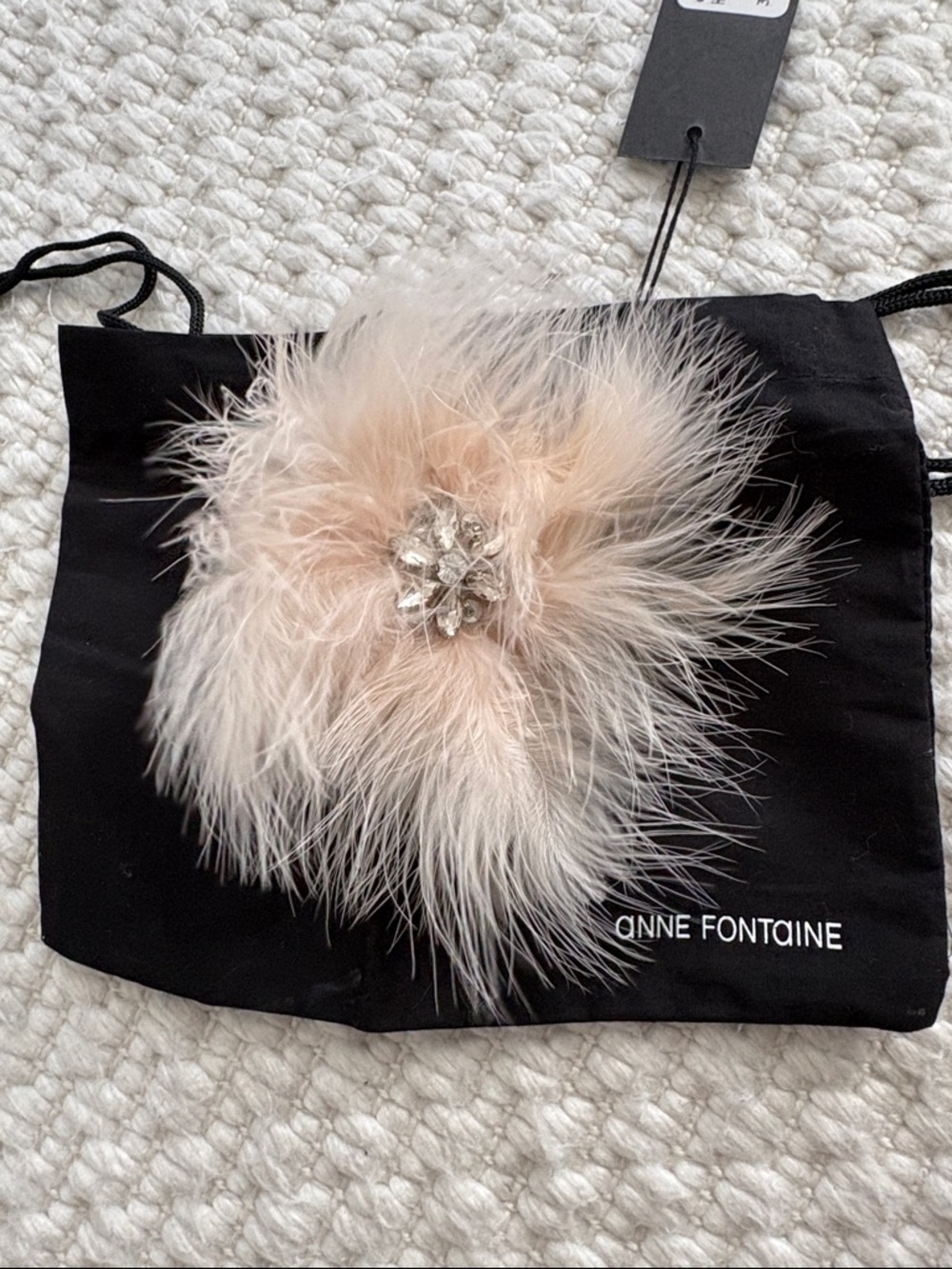 Anne Fontaine Blush Feather Brooch with Crystal Cluster